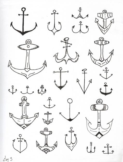 draw Anchor Doodle, Sailing Doodles, Tattoo Anchor, 27 Tattoo, Anchor Designs, Tattoo Diy, Anker Tattoo, Tattoo Schrift, Anchor Tattoos