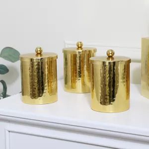 Set of 3 Hammered Gold Metal Jars Mirrored Bedroom Furniture, Leaner Mirror, Mirror With Shelf, Storage Canisters, Mirror Shop, Hammered Gold, Matching Accessories, Bright Gold, Stylish Storage