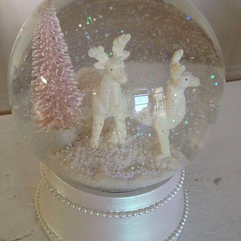 Shabby chic reindeer pink snow globe- Rachel Ashwell Girly Christmas Aesthetic, Pink Snow Globe, Pink Wonderland, Girly Winter, Winter Angel, A Pink Christmas, Girly Christmas, Winter Princess, Coquette Christmas