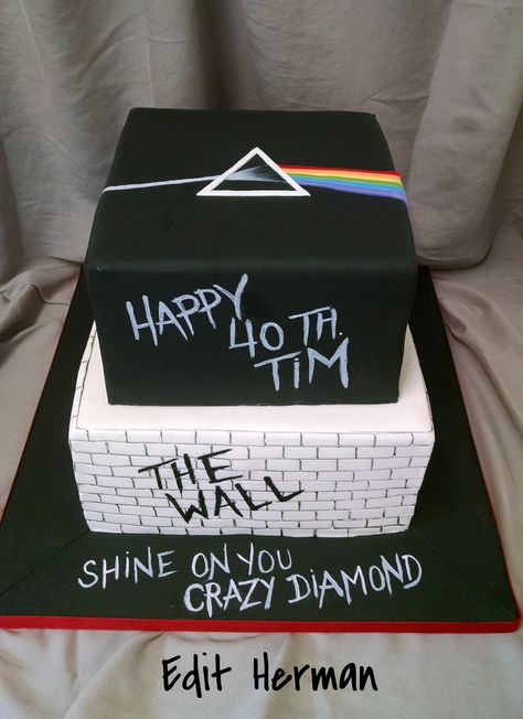 Pink Floyd cake / Inspired by other similar cake ideas from Pintrest Pink Floyd Themed Party, Pink Floyd Cake Ideas, Pink Floyd Birthday Party Ideas, Pink Floyd Party Ideas, Pink Floyd Birthday Cake, Rock Birthday Cake, Pink Floyd Cake, Space Rocket Cake, Space Theme Cake Topper