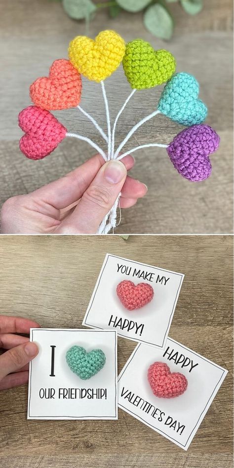 Crochet Tiny Heart Free Pattern, Crochet Ideas Valentines, Valentines Day Amigurumi Free Pattern, Crochet Valentines Gifts, Heart Crochet Pattern Free, Crochet Gnome Free Pattern, Mini Crochet Heart, Small Crochet Heart, Valentines Day Crochet