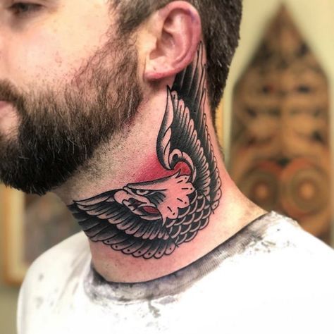 Higgins And Co Tattoo on Instagram: “Awesome neck piece done by @elliotjosefguytattoo yesterday ⚡️⚡️⚡️ contact him for bookings 👉🏼 elliotguy13@gmail.com ✨ . . . . . . #tattoo…” Eagle Throat Tattoo, Throat Tattoo, Back Of Neck Tattoo, Eagle Tattoos, Neck Tattoos, Neck Piece, Neck Tattoo, Tattoo On, Polynesian Tattoo