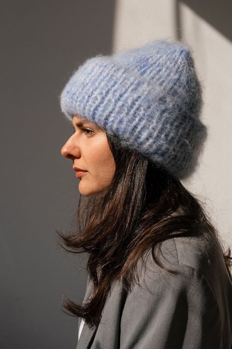 The Brushed Mohair Beanie is a cool twist on the classic winter hat. An ultra-warm beanie that is guaranteed to keep you toasty on the coldest of days while feeling incredibly soft against the skin. This pillowy layer of fluffiness is expertly hand knitted in our signature kid mohair blend and will add an effortless and cozy feeling to any outfit.  Handcrafted in Greece. DETAILS * Super soft, premium quality Italian mohair * 60% kid mohair, 40% microfiber * Seamless design * Hand wash in cold water SIZE & FIT * One size, fits most * Custom sizing available upon request SHIPPING & RETURNS: * Free shipping * Gift-ready packaging * Ships in 3-5 business days * 30-day return policy https://etsy.me/2zLMBEv * * * * * * * * * * * * * * * * * * * * * * * * * * * * * * * * * * * * * * * *  PLEXIDA Mohair Beanie, Pink Knit Hat, Brushed Mohair, Hantverk Diy, Chunky Beanie, Chunky Hat, Winter Knit Hats, Bleu Pastel, Chunky Wool