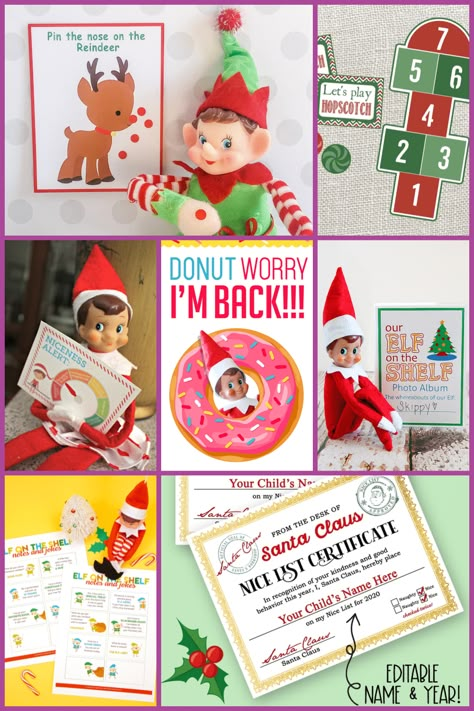 50+ Elf on the Shelf Printables to make your holiday season fun and easy! Lots of fun Elf on the Shelf ideas and printable props for your elf! Elf On Shelf Notes, Elf Printables Free, Elf Movie Party, Elf On Shelf Printables, Elf On The Shelf Printables, Funny Activities, Elf Report Card, Elf Shenanigans, Elf Printables