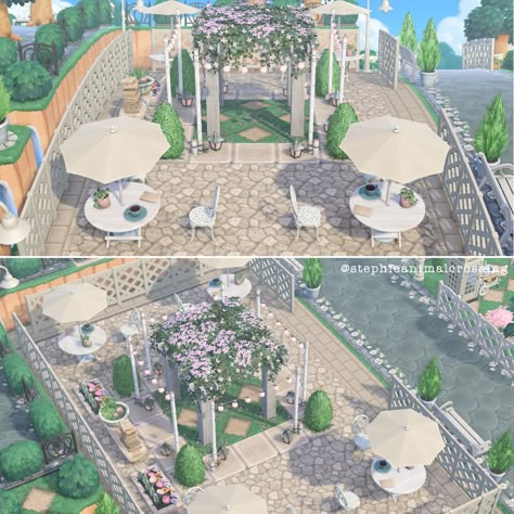 Acnh Ideas For Big Areas, Seating Area Animal Crossing, Acnh Long Area Ideas, Animal Crossing Island Area Ideas, Acnh Seating Area Ideas, Acnh Outdoor Seating Area, Animal Crossing Seating Area, Acnh Island Area Ideas, Acnh Gazebo Area