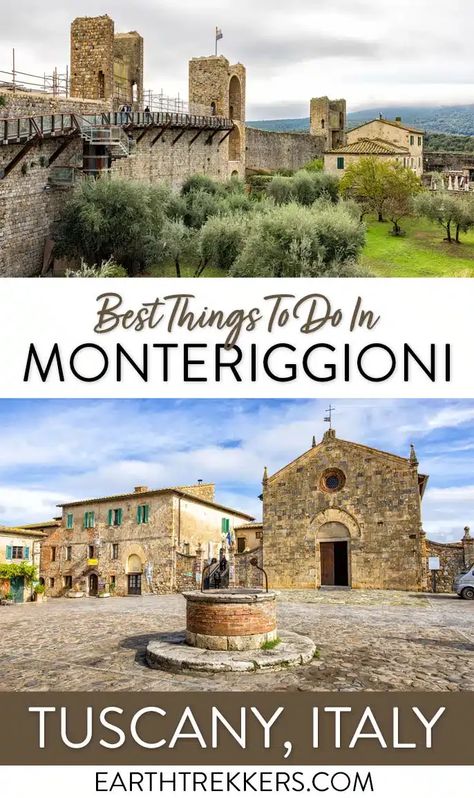 Best things to do in Monteriggioni, Tuscany, Italy. How to get here, where to eat, and tips for the best experience. One Day In Florence, Earth Trekkers, Gimignano Italy, San Gimignano Italy, Italy Travel Outfit, Best Rooftop Bars, Italy Itinerary, Travel Inspiration Destinations, Italy Travel Tips