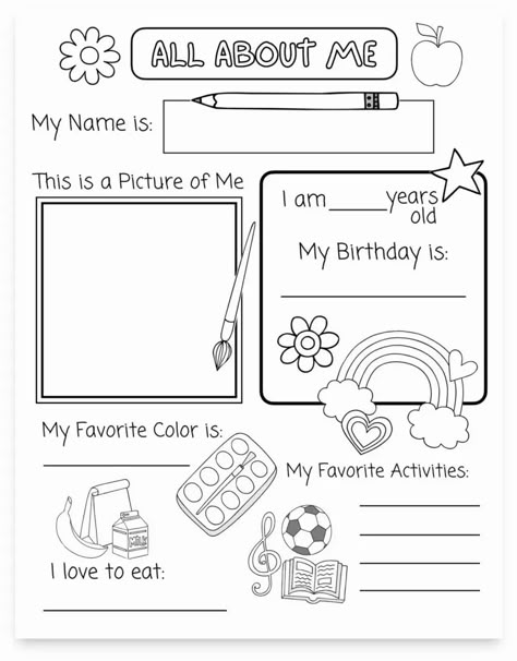 All About Me Interview, All About Me Sheets For Preschool, Get To Know Preschoolers, Classroom All About Me, About Me Elementary Activity, All About Me Infant Template, Preschool Pdf Free Printable, It's All About Me, My School And Me Preschool Theme