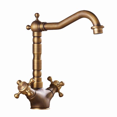 Antique Inspired Brass Kitchen Faucet (Antique Brass Finish) Antique Brass Kitchen Faucet, Traditional Kitchen Faucets, Antique Brass Kitchen, Antique Faucet, Antique Brass Bathroom, Brass Kitchen Faucet, Basin Sink Bathroom, Bathroom Sink Taps, Faucet Accessories