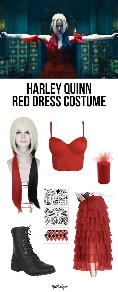 Harly Quinn Cosplay, Harley Quinn Red Dress, Harley Quinn Costume Ideas, Harley Quinn Diy, Harley Quinn Costume Diy, Harley Costume, Joker Halloween Costume, Harley Quinn Halloween Costume, Dc Costumes