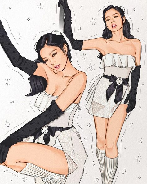 Jennie Fanart, Ariana Grande Anime, Fashion Illustration Face, Art Outfit, Animation Art Sketches, Fairytale Photography, Fashion Design Collection, Kpop Drawings, Fashion Illustration Dresses