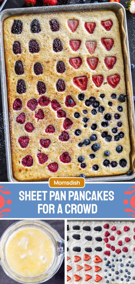 Upgrade your classic buttermilk pancakes by baking them in a sheet pan. Let the oven do all the work and enjoy this no-fuss, personalized pancake breakfast. Pancake Squares, Sheet Pan Pancakes, Pan Pancakes, Sourdough Pancakes, Breakfast Meat, Cottage Cheese Pancakes, Pancake Breakfast, Oatmeal Pancakes, Gluten Free Pancakes