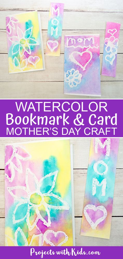 Kids will love to make this lovely Mother's Day bookmark and card set for their mom or grandma as a special handmade gift. A super easy watercolor project for kids of all ages! Birthday Crafts For Kids, Mothers Day Craft, Diy Gifts For Mothers, Easy Mother's Day Crafts, Diy Mother's Day Crafts, Grandma Birthday Card, Mother's Day Projects, Mother's Day Craft, Mother's Day Activities