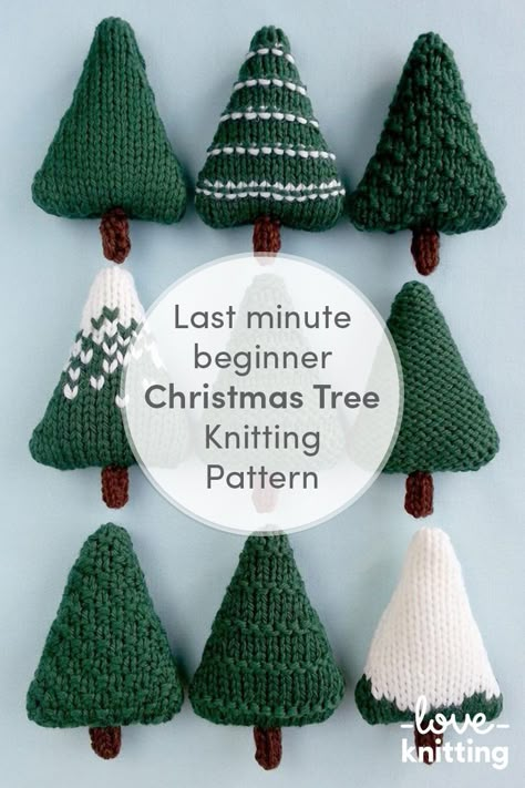 Nine different Christmas trees which can be left as they are or decorated. They are perfect for making baubles, hanging ornaments, garlands and other decorations! Find this perfect beginner Holiday pattern and more knitting inspiration at LoveKnitting.Com.