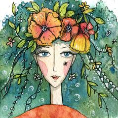 Whimsical Women, Fairy Garden Art, Whimsical Art Journal, Whimsical Art Paintings, Caracter Design, Art Journal Prompts, Art Fantaisiste, Abstract Face Art, Vibrant Watercolor