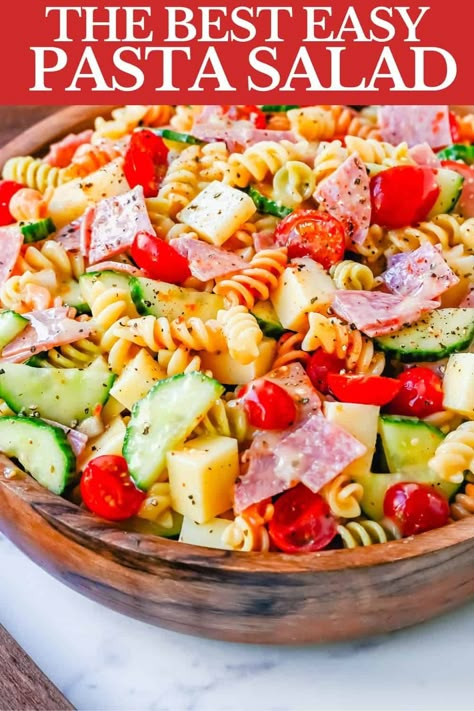 Easy Pasta Salad. This Quick and Easy Pasta Salad Recipe is made with pasta, fresh vegetables, cheese, salami, all tossed with a secret ingredient and Olive Garden Italian dressing. It is the best pasta salad recipe and the most flavorful side dish. Salad Recipes Cold, The Best Pasta Salad Recipes, Olive Garden Dressing Pasta Salad, Pasta Salad With Olive Garden Dressing, Salad Recipes For Easter, Cold Pasta Salad With Italian Dressing, Olive Garden Pasta Salad, Suddenly Salad Recipe, Easter Pasta Salad