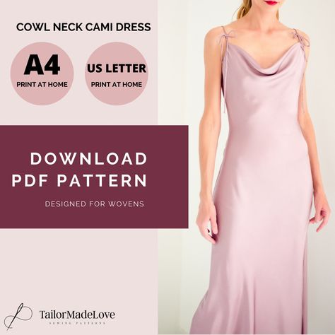 Excited to share this item from my #etsy shop: Bias-cut slip dress PDF Sewing Pattern size 10 Cowl Neck slip dress Spaghetti dress DIY sewing pattern cowl neck dress draped cowl dress #sewing #cowlneckcamidress #spaghettidress #pdfsewingpattern #diysewingpattern #cowlslipdress #slipdress #silksress Cami Dress Pattern, Cowl Neck Dress Pattern, Slip Dress Pattern, Spaghetti Dress, Clothing Projects, Cowl Neck Cami, Modern Sewing Patterns, Cowl Dress, Bias Cut Dress