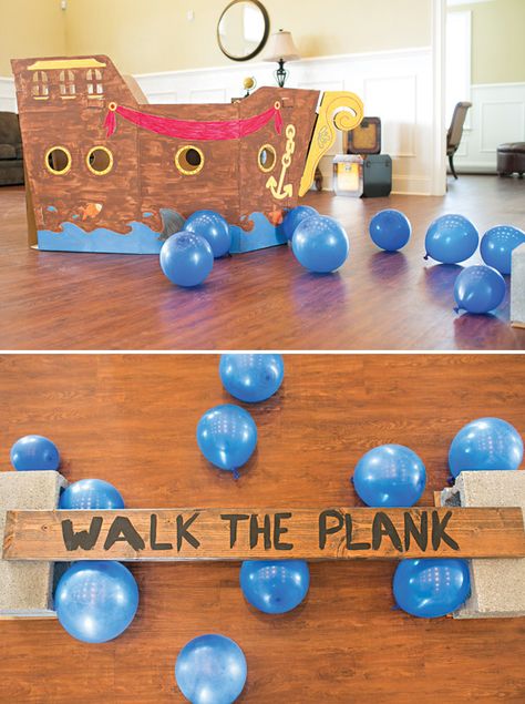 Neutral Jake & the Neverland Pirates Birthday Party // Hostess with the Mostess® Pirate Shark Birthday Party, Party Games Indoor, Pirates Birthday Party, Walk The Plank, Peter Pan Party, Pirate Themed Birthday, Games Indoor, Pirate Party Ideas, Pirates Party