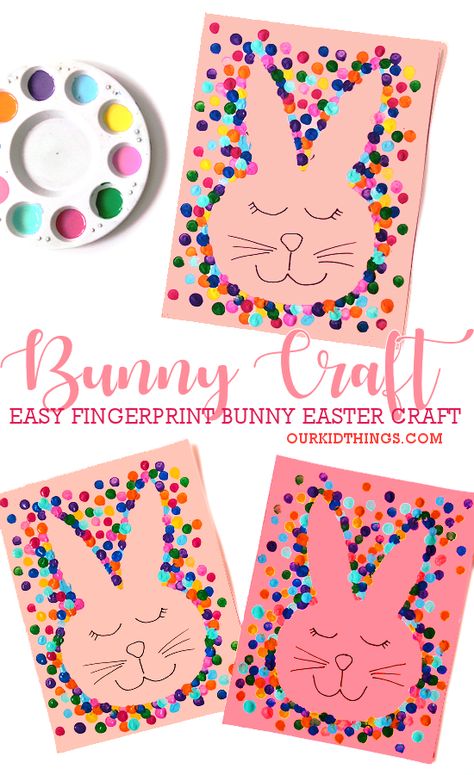 Fingerprint Bunny Craft Fingerprint Bunny, Fingerprint Crafts, Easter Crafts Preschool, Bunny Craft, Easter Arts And Crafts, Fun Easter Crafts, Easter Preschool, Easy Easter Crafts, Easter Bunny Crafts