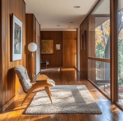 Modernism Interior Design, Mid Century Foyer, Modernism Interior, Mid Century Modern Hallway, Mid Century Hallway, Modern Hallway Design, Mid Century Modern Entryway, House Upgrades, 70s House