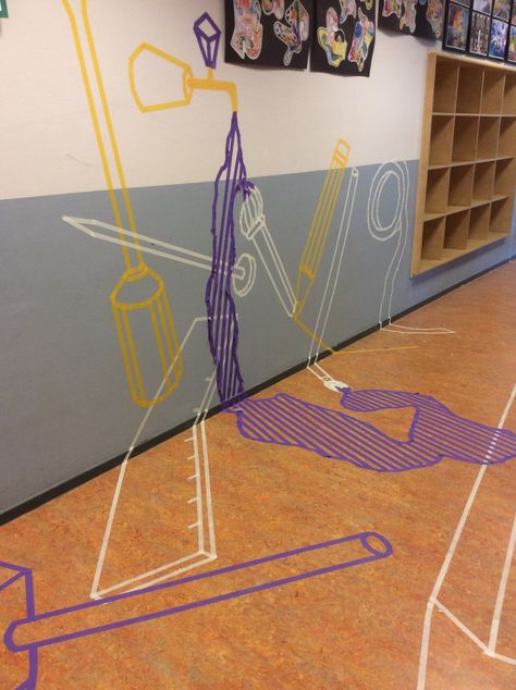 Tape Art Ideas, 7th Grade Art, Collaborative Art Projects, Moral Code, Art Lessons Middle School, School Murals, Tape Art, Collaborative Art, School Art Projects