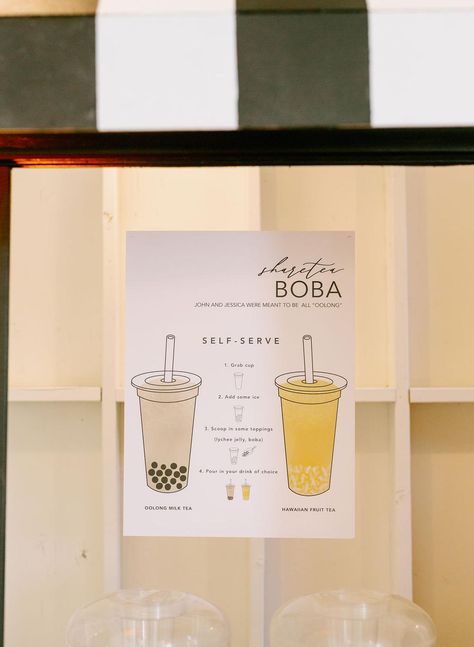 Boba Bar Station Wedding, Boba Bar Station Diy, Bubble Tea Station, Wedding Boba Bar, Bubble Tea Stand Wedding, Wedding Bubble Tea Bar, Boba Bar Wedding, Boba Bar Wedding Drink Stations, Bubble Tea Bar