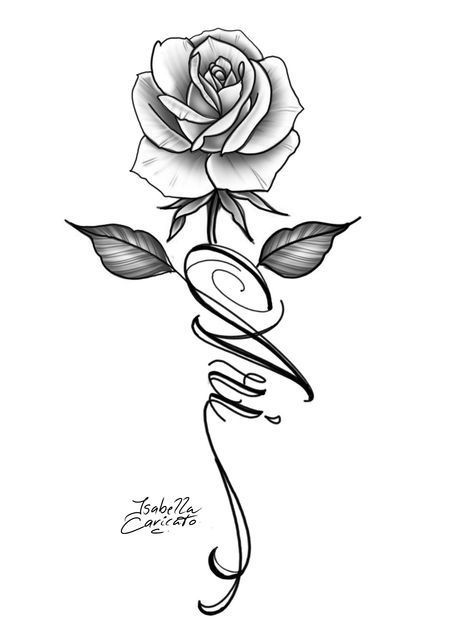 Rose with name Rose Outline Drawing, Rose Tattoo With Name, Rose Outline, Egypt Tattoo, Drawing Stencils, Dope Tattoos For Women, Tattoo Stencil Outline, Name Tattoo Designs, Rose Drawing