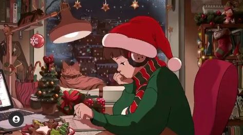 Lo-fi Girl Christmas Aesthetic night Lofi Christmas Aesthetic, Christmas Lofi Wallpaper, Winter Lofi Aesthetic, Lofi Christmas Wallpaper, Christmas Gif Aesthetic, Anime Christmas Aesthetic, Christmas Study Aesthetic, Winter Aesthetic Anime, Lofi Girl Aesthetic