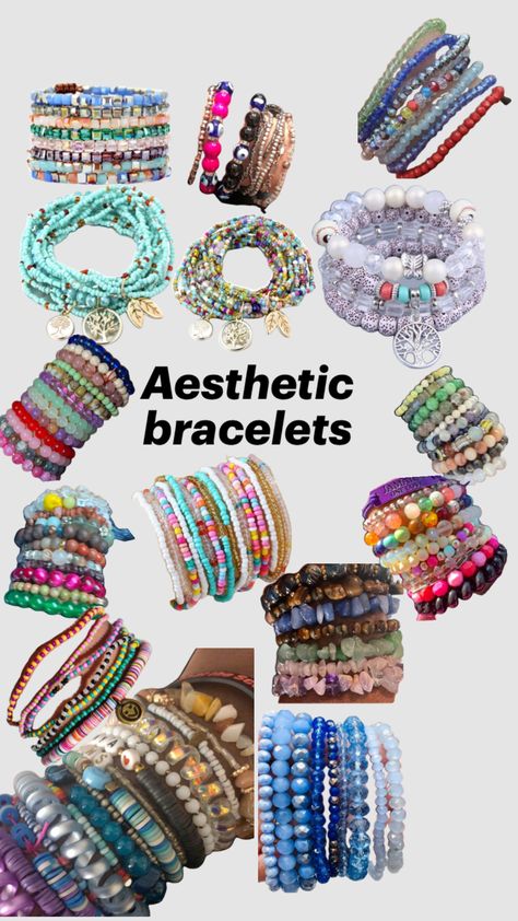 Bracelets!! #bracelets #aesthetic #y2k Lot Of Bracelets Aesthetic, Beaded Bracelets Aesthetic Y2k, 90s Bracelets, Y2k Bracelets, Bracelets Aesthetic, Cute Stuff To Buy, Aesthetic Y2k, Be Organized, Jewelry Essentials