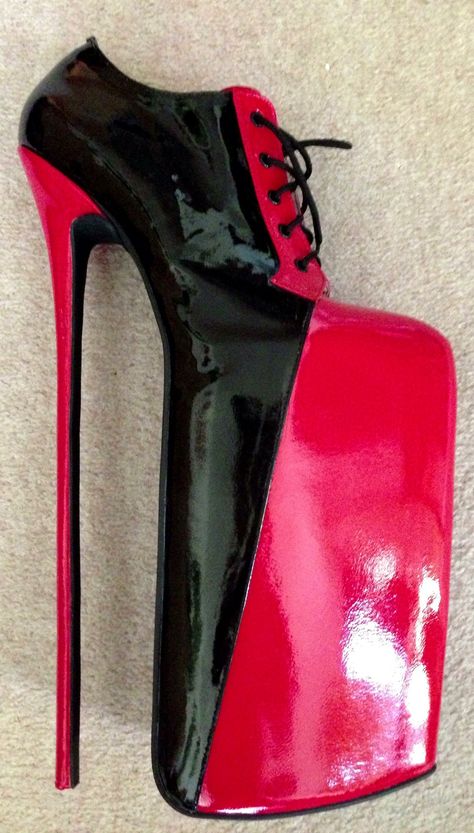 Had these 14" heels made :) Funny High Heels, Silly Shoes, Heel Oxfords, High Heel Oxfords, Weird Shoes, Extreme Heels, Rare Colors, Goth Shoes, Extreme High Heels