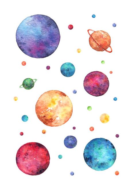 Watercolour Space Painting, Planet Watercolor Painting, Watercolor Art Space, Watercolor Space Painting, Spaceship Watercolor, Planets Watercolor, Planets Painting, Planets Drawing, Universe Watercolor