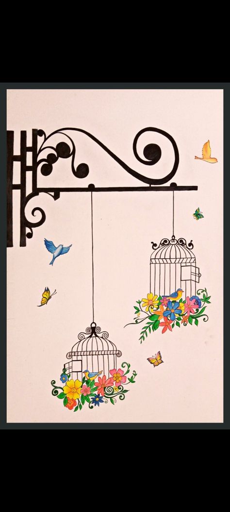 Wall painting with watercolors of birds Diwar Paint Design, Painting With Watercolors, Paint Design, Embroidery Neck Designs, Bird Drawings, Birds Painting, Paint Designs, Wall Mural, Neck Designs