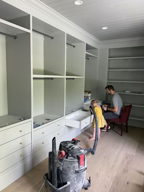 Adding Custom Fronts to the IKEA PAX Closet System Drawers Ikea Drawer Closet Hack, Ikea Stacked Cabinets, Ike’s Pax Closet, Pax Master Closet, Diy Master Closet Built Ins Ikea Hacks, Custom Pax Doors, Pax Reach In Closet, Ikea Pax Closet Ideas, Pax Closet Ideas