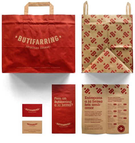 Butifarring Casual Restaurant on Behance Sausage Brands, Pizza Box Design, Bake Sale Packaging, Menu Design Inspiration, Restaurant Identity, Paper Bag Design, Small Restaurant, Bakery Branding, Pizza Design