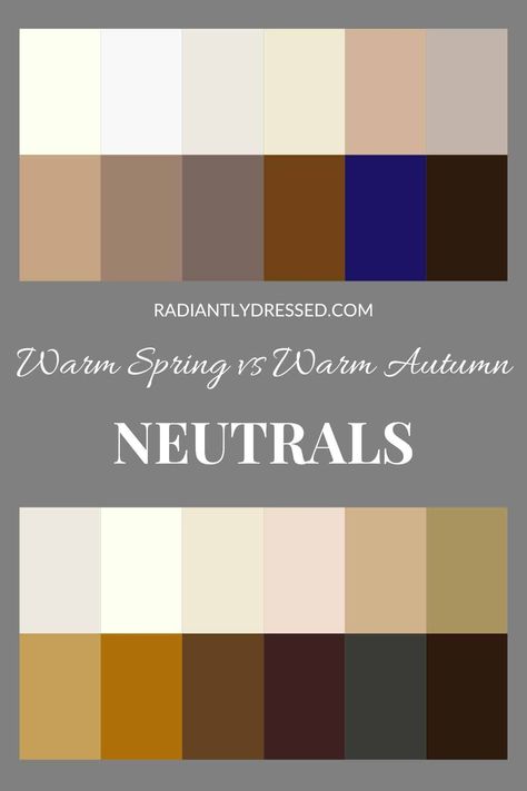 Are you a Warm Spring or a Warm Autumn? Discover how to identify your color season and the best hues to enhance your natural beauty. This article delves into the nuances of Warm Spring and Warm Autumn palettes, explaining how to choose the right shades for your skin tone, hair, and eyes, and why embracing your seasonal colors can transform your wardrobe and boost your confidence. Warm Toned Outfits Color Palettes, Warm Neutrals Color Palette, Warm Spring Color Palette Outfits, Warm Skin Tone Colors, Clear Spring Palette, Warm Spring Palette, Radiantly Dressed, Warm Spring Color Palette, Warm Spring Outfits