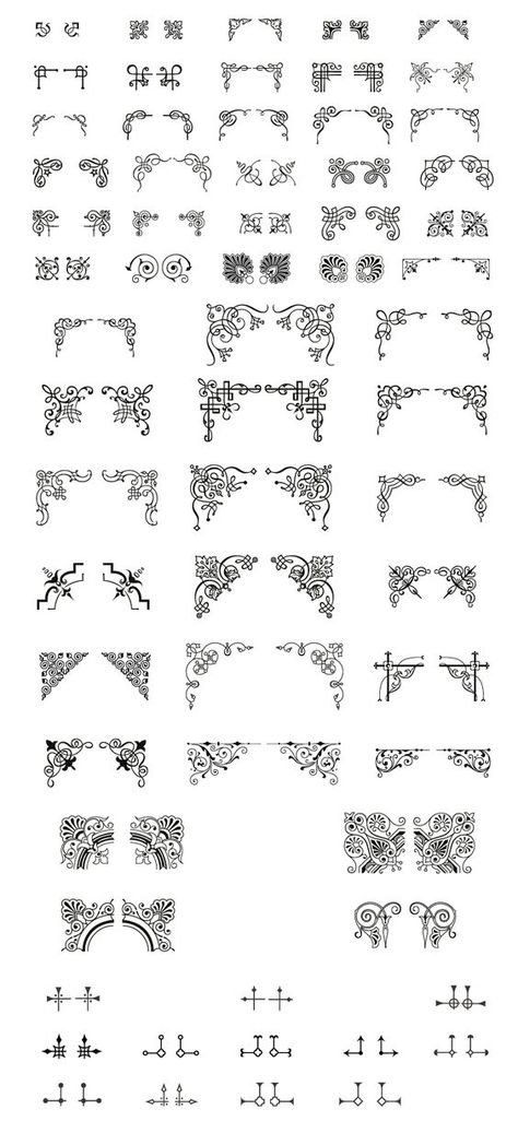 4 Corner Ornaments: Corner Ornaments Vector, Corner Ornament Drawing, Vector Ornaments, Decorative Frames, Ornaments Vintage, Leather Carving, Pola Sulam, Vintage Illustrations, Calligraphy Letters