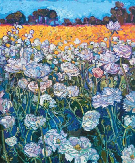 Dancing With Color in the Landscapes of Erin Hanson - Artists Network Erin Hanson, Oil Painting, Flowers, Blue, White, Color, Art