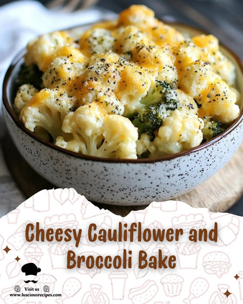 Enjoy a creamy, cheesy cauliflower and broccoli bake with cheddar, Parmesan, and a rich garlic sauce. Perfect as a side or main dish for any meal! Cooked Broccoli And Cauliflower, Baked Broccoli And Cauliflower, Cauliflower And Broccoli Recipes, Cauliflower And Broccoli Bake, Cheesy Broccoli And Cauliflower, Broccoli Cauliflower Bake, Vegetable Casseroles, Chedder Cheese, Cauliflower And Broccoli