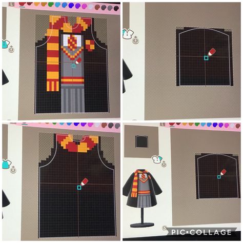 Animal Crossing Harry Potter Clothes, Anch Clothing Designs, Pixel Clothes Art, Animal Crossing Outfit Patterns, Acnh Patterns Clothes, Animal Crossing Robe Designs, Animal Crossing Outfits Design Grid Easy, Animal Crossing Clothing Patterns, Acnh Clothes Pattern Grid Goth