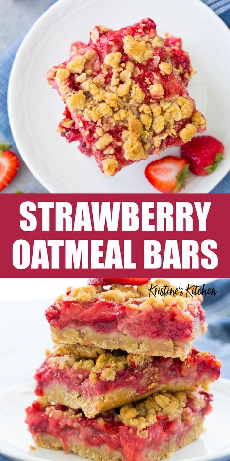 Book Desserts, Strawberries Desserts, Recipes Strawberries, Summertime Desserts, Banana Oatmeal Bars, Strawberry Oatmeal Bars, Berry Recipes, Strawberry Oatmeal, Kitchen Top