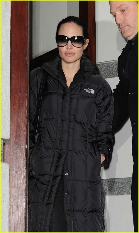 Kendall Jenner North Face Jacket, Celebrity Puffer Jacket, Emily Ratajkowski North Face Jacket, Brad Pitt Photos, Casual The North Face Outerwear With Double-lined Hood, Angelina Jolie Maleficent Premiere, Bubble Coat, Puffer Jacket Women, Adriana Lima