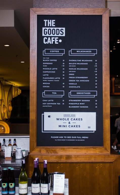 Wall Menu at The Goods Cafe • Pacific Place Corner Menu Board Ideas Cafe, Coffee Shop Wall Menu Ideas, Restaurant Wall Menu Design, Cafe Menu Boards Design, Cafe Menu Signage, Cafe Menu Design Board, Cafe Menu Wall, Cafe Wall Menu Design, Coffee Shop Menu Design Ideas