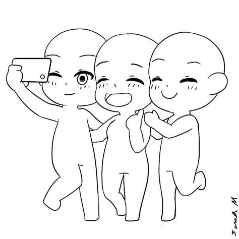 Trio Art Reference Chibi, Body Base Drawing 3 Friends, Trio Body Base, Chibi Trio Base, Trio Drawing Base, Trio Friends Drawing, Trio Art Reference, Trio Poses Drawing, Trio Base