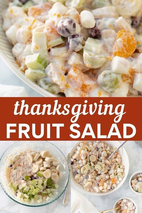 This Thanksgiving Fruit Salad is the perfect fruit side dish for thanksgiving. It’s a fluffy, creamy, crowd-pleaser that’s welcomed at any holiday meal. Thanksgiving Fruit Salad, Christmas Fruit Salad, Side Dish For Thanksgiving, Thanksgiving Fruit, Gluten Free Recipes Side Dishes, Creamy Fruit Salads, Thanksgiving Salad, Holiday Fruit, Holiday Salads