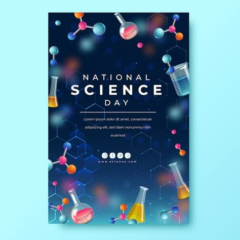 Free vector realistic national science d... | Free Vector #Freepik #freevector #science-poster #science-day #science-template #research-poster Chemistry Club Poster, Science Exhibition Poster Design, Science Banner Design, Robotics Poster Design, Scientific Graphic Design, Tech Poster Design Inspiration, Chemistry Poster Design, Science Day Poster Design, Science Poster Design