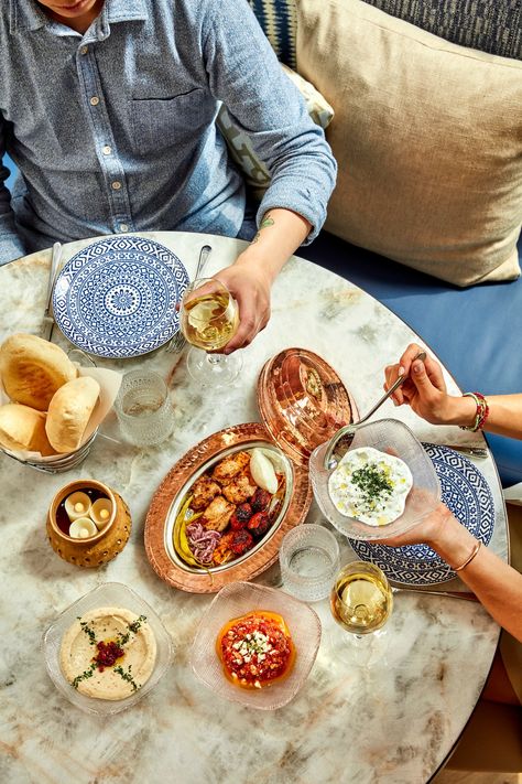 See inside José Andrés’ Mediterranean restaurant Zaytinya, now open at NYC's new Ritz-Carlton hotel | 6sqft Shish Taouk, Chickpea Fritters, Crispy Eggplant, Greek Vinaigrette, Lemon Soup, Mediterranean Restaurant, Roasted Walnuts, Sauteed Shrimp, Crispy Chickpeas