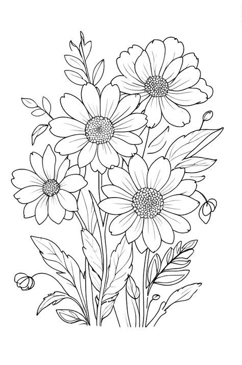 Flowers Outline Drawing, Flower Colouring Pages, Wood Burning Patterns Stencil, Flower Pattern Drawing, Witch Coloring Pages, Flower Tattoo Drawings, Fabric Painting Techniques, Flower Drawing Tutorials, Flower Drawing Design