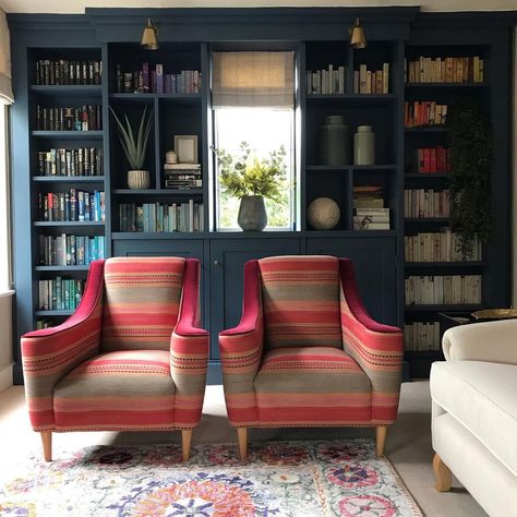 Andrew Martin, Bespoke Chair, Striped Chair, Armchair Design, Living Room Inspo, Pool House, Open Shelving, House Colors, Living Room Designs