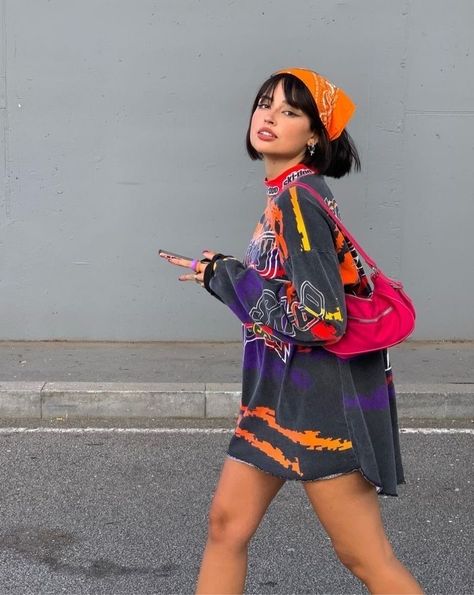 Jewel Tone Top Outfit, Cute Outfits With A Hat Casual, Oversized Tee With Boots, Yellow Sandal Outfits, Music Festival Casual Outfit, Edgy Ethereal Aesthetic, Outerspace Aesthetic Outfit, Spooky Casual Outfit, Festival Street Style