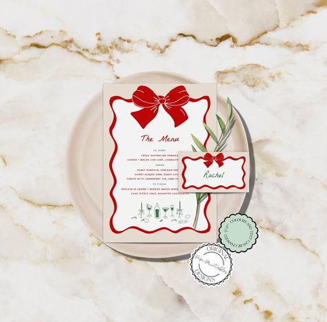 Christmas Menu + Place Card Template Hand Drawn Scribble Illustrations Handwritten Holiday Dinner Party Illustrated Christmas Wedding Menu 8 by PipiPrintables on Etsy Holiday Menu Design, Christmas Menu Design, Handwritten Place Cards, Menu Designs, Holiday Dinner Party, Printable Menu, Party Names, Christmas Doodles, Place Card Template