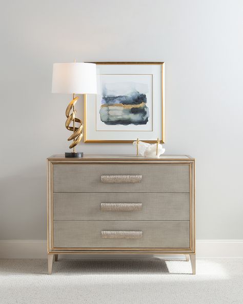 Champagne and Crystal | John Richard John Richard Collection, Three Drawer Chest, Accent Chest, John Richard, Gold Table Lamp, Wood Molding, Gold Wood, Grey Wood, Custom Upholstery